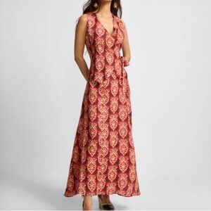NWT Silbon Linen RED PRINTED MIDI SKIRT Size M